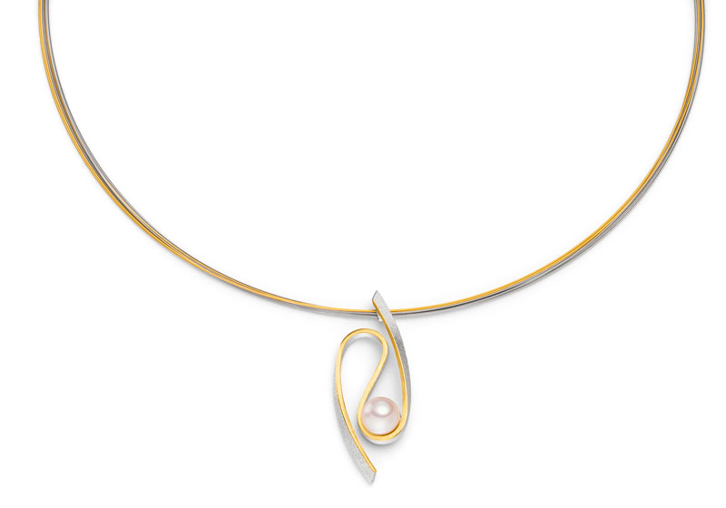 SILBER/GOLD COLLIER MIT PERLE